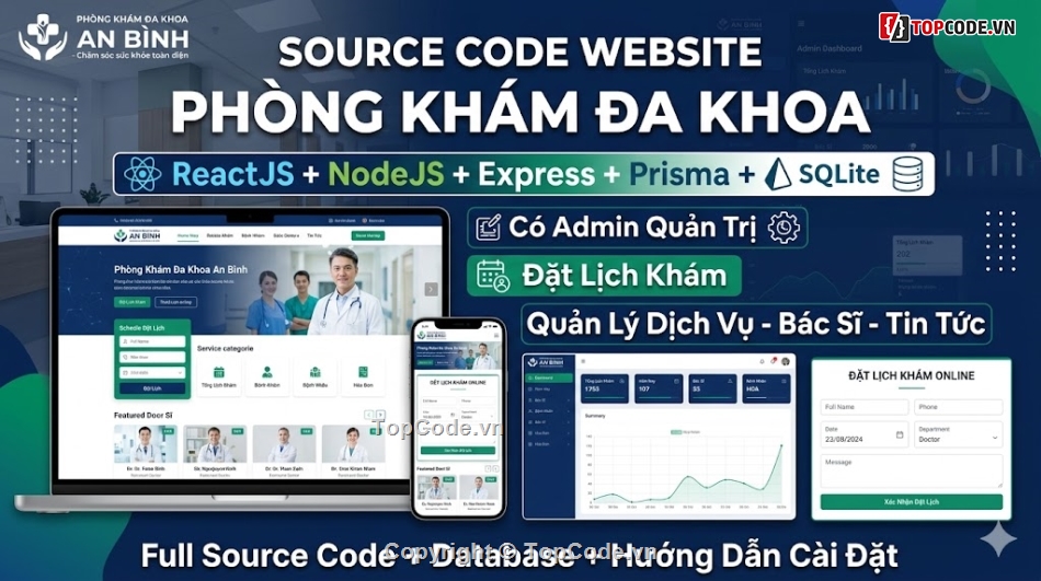 website phòng khám,source code phòng khám,react nodejs,quản lý phòng khám,website y tế,đặt lịch khám